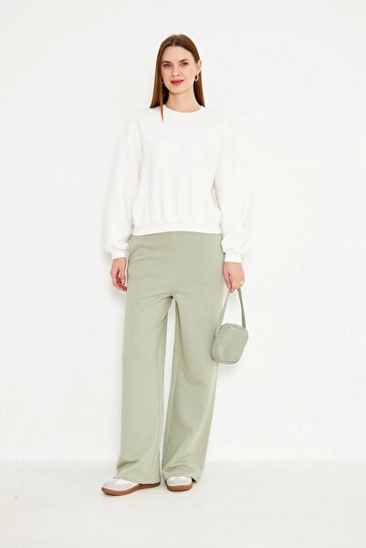 Akabi بنطلون نسائي واسع الساق أخضر اللون الأخضر