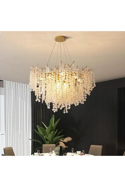 qwell Modern white snow chandelier, gold, snow crystal