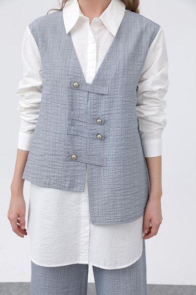 Puane Women's Vest-Front Stylish Button Detailed Trouser Suit 14327