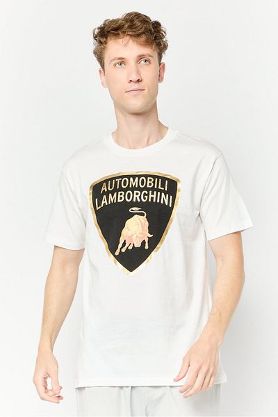 Lamborghini Men Sportswear Fit Short Sleeve Outdoor T-shirt, White