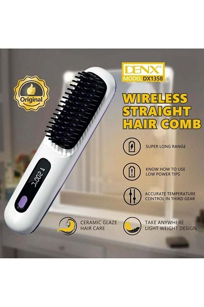 Denx مشط شعر مستقيم لاسلكي DX1357 بقوة 3500 واط متعدد الألوان