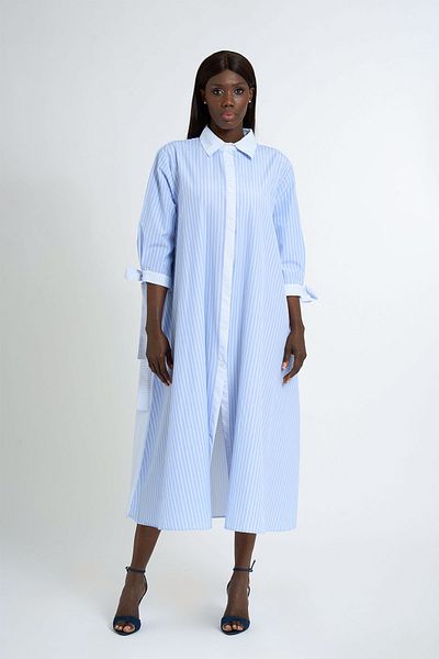 HANIQA Women's Striped Knee-Length Long Dress