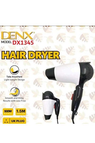 Denx مجفف شعر احترافي قابل للطي، 500 واط، DX1345