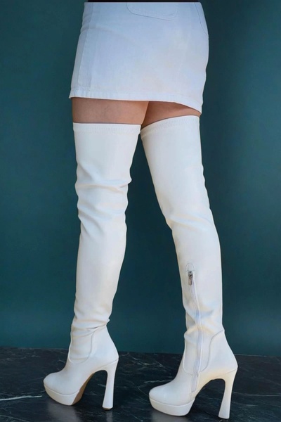 PayBuy Kadın Diz Üstü Süet Platform Topuklu Streç Çizme Fermuarlı Şık Model