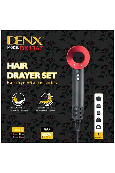 Denx مجفف شعر مع موزع ومشط وفرشاة ومجفف شعر أيوني بقوة 1500 واط