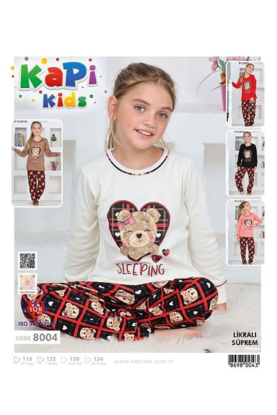 Pardon Soft 100% Cotton Natural All Seasons Quality Girl's Pajamas with Teddy Bear