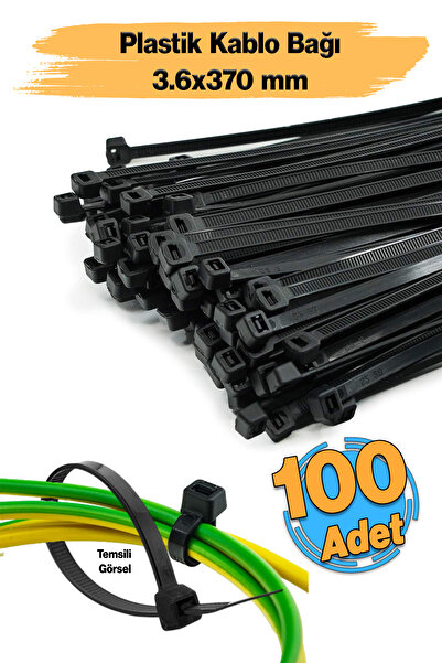 Badem10 Cırt Kelepçe 3,6x370 mm Plastik 100 Adet Siyah Renk Zip Kablo Bağı Ço...
