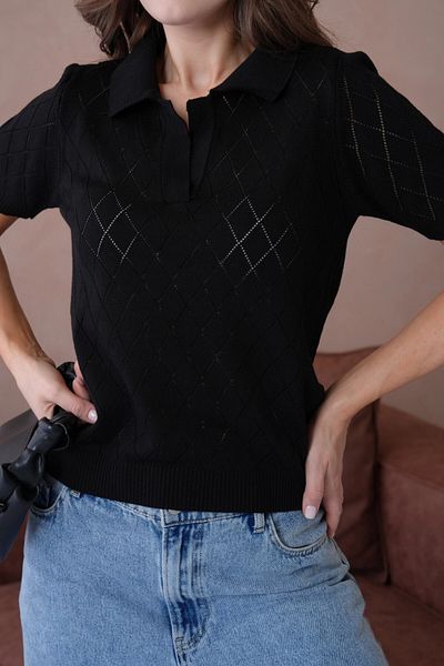 Park Karon Polo Neck Openwork Short Sleeve Polo Knitwear Sweater