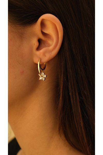 Jerie Gold Zircon Stone Flower Figure Dangle Hoop Earrings