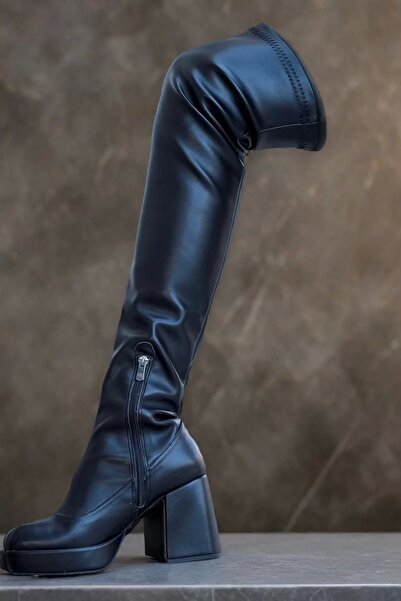 PayBuy Kadın Elegant Ayakkabı Kalın Topuk Diz Üstü Streç Çizme Özel Tasarım A...