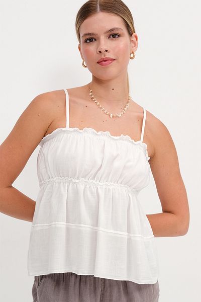 Addax Linen Blended Rope Strap Blouse A16799