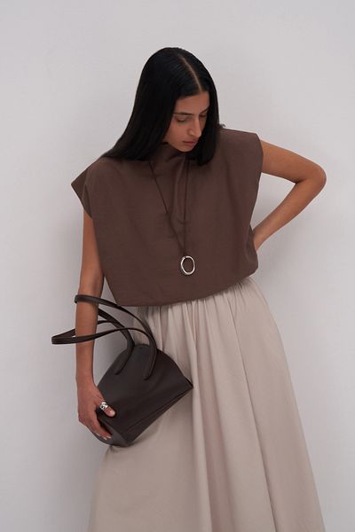 Mathilda By Çiğdem Bilici Women's Bitter Brown Laura Stand Collar Blouse
