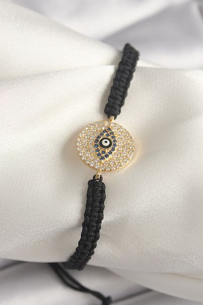Skygo Brass Gold Color Zircon Stone Eye Embroidered Figure Elevator Macrame Model Women's Bracelet - Tj-Bb6792