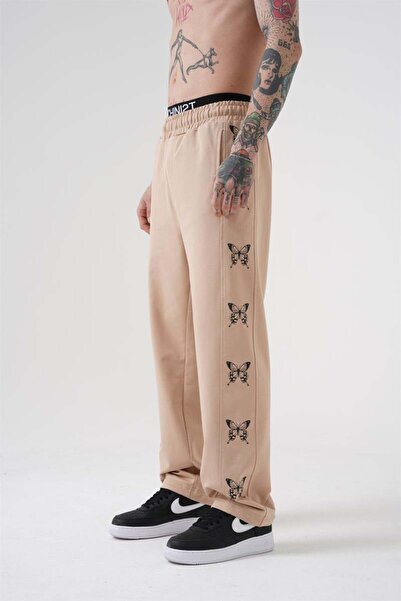 Machinist Ανδρικό μπεζ παντελόνι με στάμπα πεταλούδας από οργανικό βαμβάκι