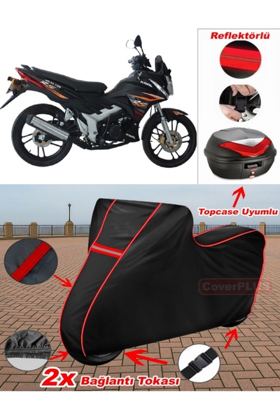 CoverPlus Kral Motor KR-130-16 قماش القماش الأسود Topcase الخلفي المتوافق مع ...