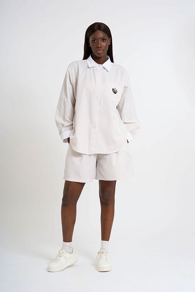 HANIQA Women's Embroidered Striped Shorts Suit