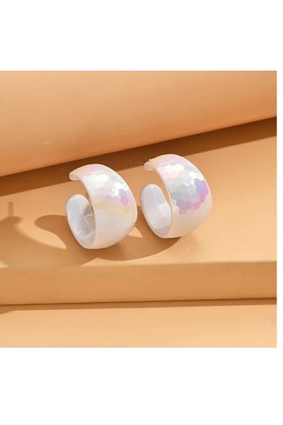 mos&more White Sparkling Shiny Women's Hoop Earrings