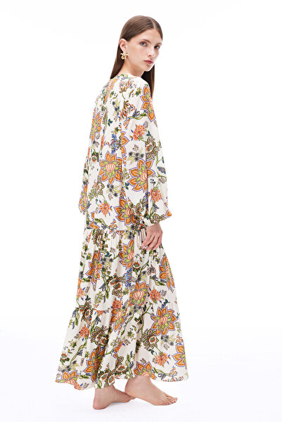 Perspective Saharas Floral Pattern V-Neck Multi Color Dress