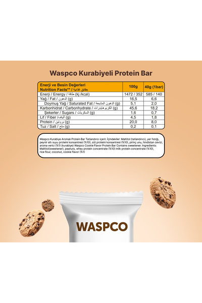 Waspco Kurabiye Aromalı Protein Bar 40g x 1 Adet
