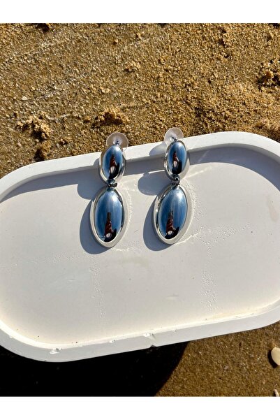 Zerys Jewelry Double Layer Dangle Steel Silver Earrings