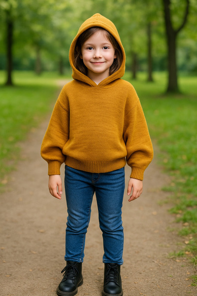 Hilal Akıncı Kids Devojčin Sa kapuljačom pleteni dres, farmerke, pantalone, s...