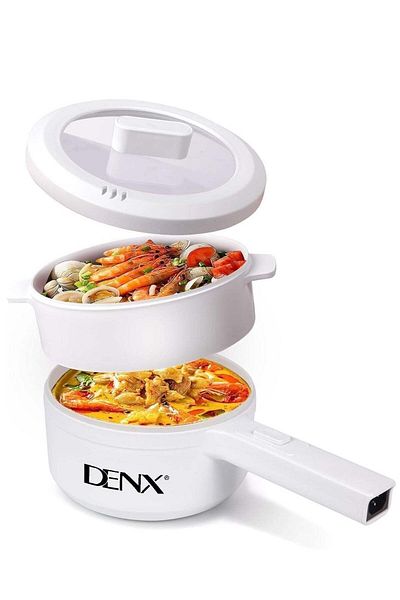 Denx قدر كهربائي ساخن سعة 2 لتر مع جهاز بخار وتحكم في درجة الحرارة، طباخ كهربائي غير لاصق شابو شابو،