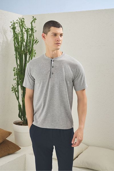 KLY 100% Cotton Extra Tall Size Short Sleeve 4 Season Fabric Men's Pajama Set