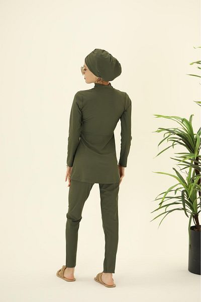 NS Tasarım Tesettür Mayo Golf Green Design Hijab Swimsuit Set