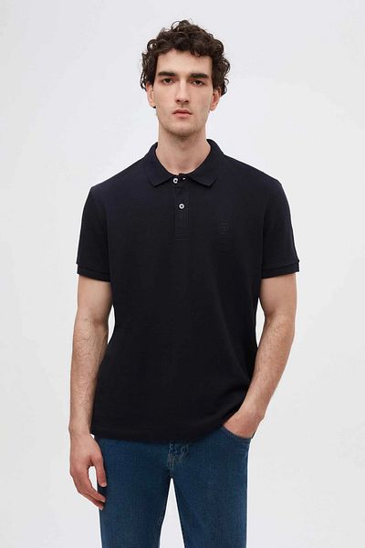D'S Damat Ds Damat Regular Fit Navy Blue/Indigo/White Pique Textured 100% Cotton Polo Neck T-Shirt
