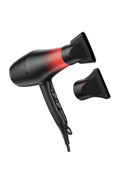 REDz Accessories Uscător de păr Hoco HP15 – Compact, Puternic și Portabil, Negru/Roșu
