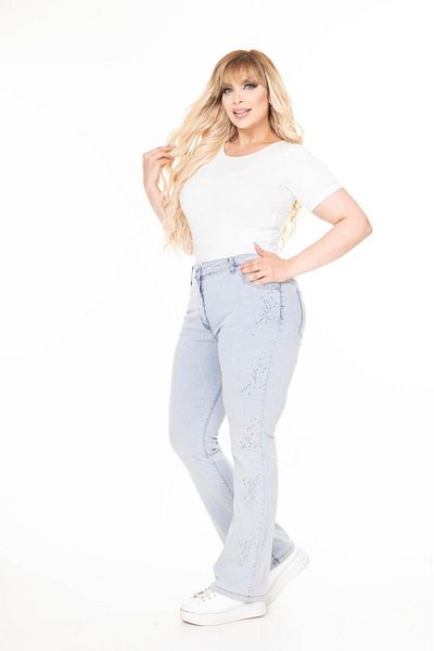 EYLÜL BUTİK Women's Plus Size Spanish Trousers with Stones on the Leg