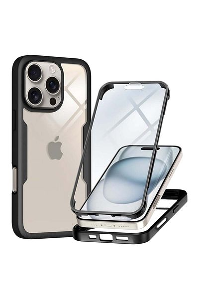 SKYDDAR INNOVATION Husă + folie de protecție pentru iPhone 16 Pro Max, [pachet 360°] ColorVerse, neagră, set cu autocolant
