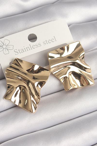 Skygo Brass Gold Color Embroidered Square Plate Model Women's Earrings - Tj-Bkp10252