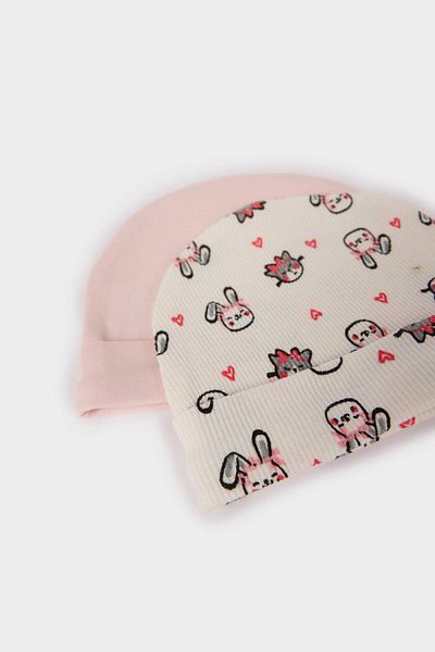 DeFacto Baby Girl Newborn Patterned 2-Piece Cotton Beanie F5051A5Ns