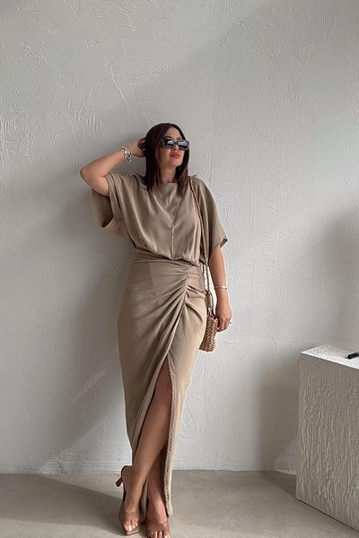 ELVAN TOLON Mink Draped linen dress