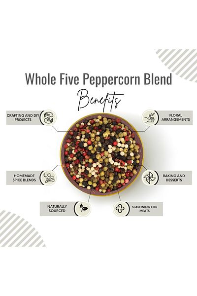 AWAFI MILL Five Peppercorn Blend-Black, White, Green, Pink, Szechuan Pepper - Bottle of 100 gram / 3.5 Oz
