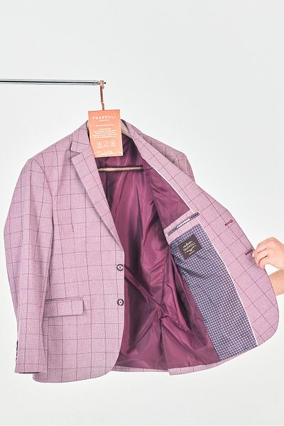 Frappoli Girino Men's Light Burgundy Plaid Poliviskon Fabric Sports Blazer Jacket (Large Size-Oversize)