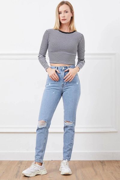 TB Terzi Bey High Waist Slit Mom Jean Trousers