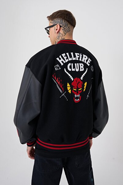 Machinist Erkek Hell Fire Club Oversize Bomber Ceket Black