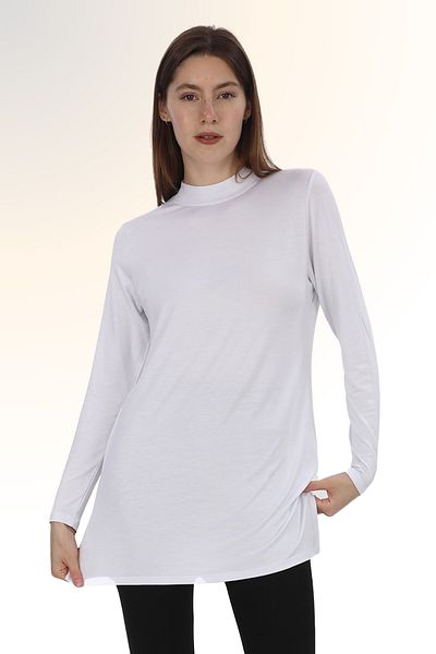 penyebizden Viscose Stand Collar Tunic - White