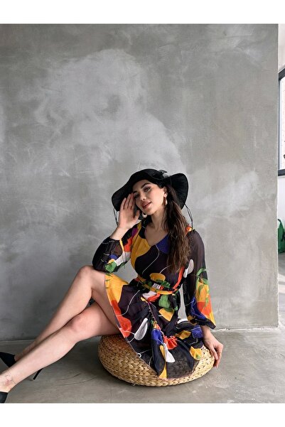 TakıDolabı Φόρεμα σιφόν με μοτίβο με επένδυση ΠΟΡΤΟΚΑΛΙ