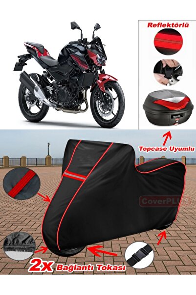 CoverPlus غطاء خلفي من القماش المشمع Kawasaki Z 400 باللون الأسود متوافق مع ا...