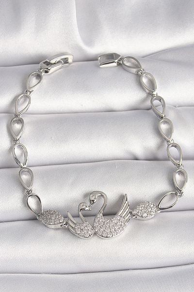 Skygo Brass Silver Color Zircon Stone Swan Figure Drop Chain Model Women's Bracelet - Tj-Bb6850