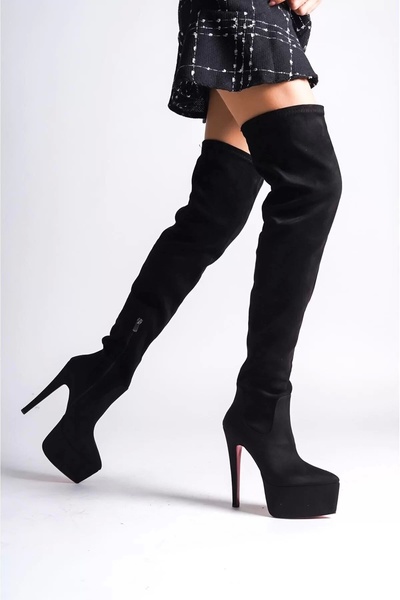 PayBuy Kadın Elegant Ayakkabı Sivri Burun Yüksek Topuklu Diz Üstü Streç Çizme...
