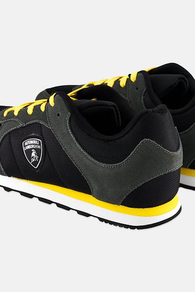 Lamborghini Men Brand Logo Lace Up Casual Shoes, Black