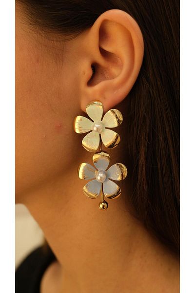 Jerie Gold Mine Detailed Flower Figure Dangle Earrings