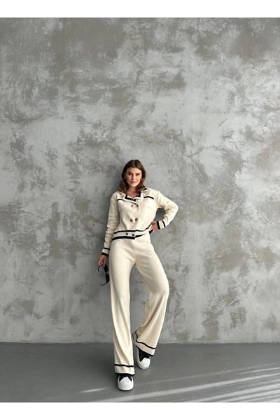 Butik Stripe Detailed Cardigan Trousers Double Set