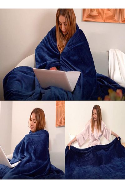 RISHAHOME Lightweight Extra Soft Single Size Flannel Fleece Blanket 150x200cm - Navy Blue