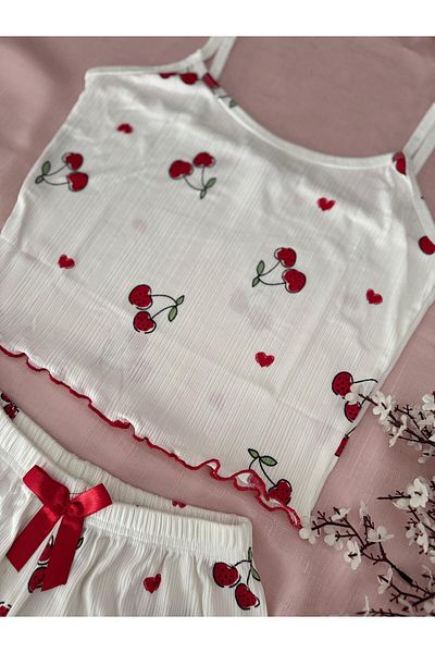 MH Moony Homewears 2-Piece Corded Cherry Shorts Summer Pajama Set