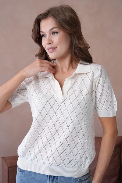 Park Karon Polo Neck Openwork Short Sleeve Polo Knitwear Sweater